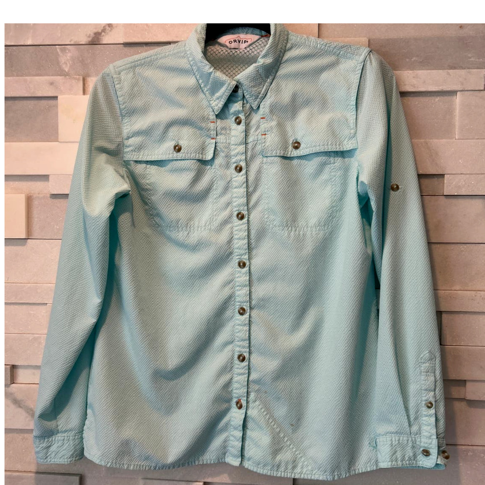 ORVIS Women's Open Air Caster Long Tab Sleeve Fishing Shirt Aqua Mesh sz M